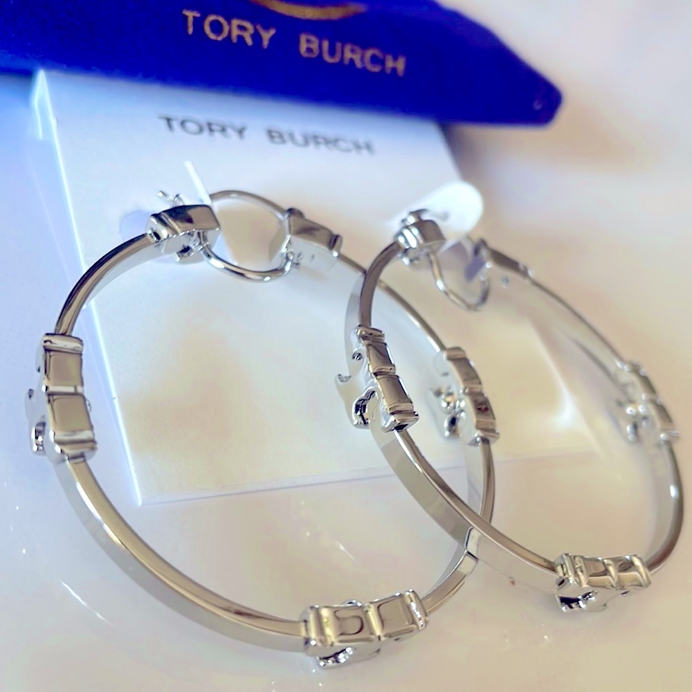 ❌Price Drop ❌NWT Authentic Serif-T-Silver Hoop Earrings Tori Burch.